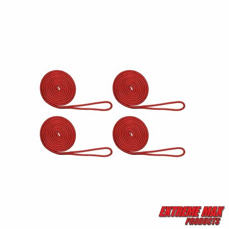 EXTREME MAX Extreme Max 3006.3008 BoatTector Double Braid Nylon Dock Line Value 4-Pack - 3/8" x 15', Red 3006.3008